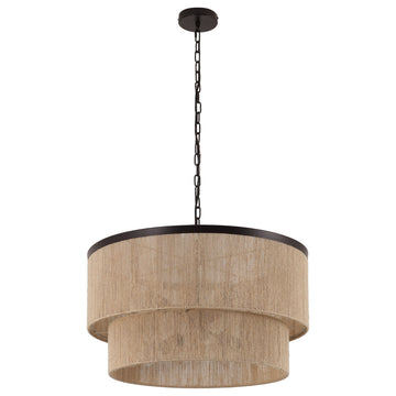 GetLedel 23.8" 6-Light Dimmable Handwoven Drum Chandelier, Oil Rubbed Bronze