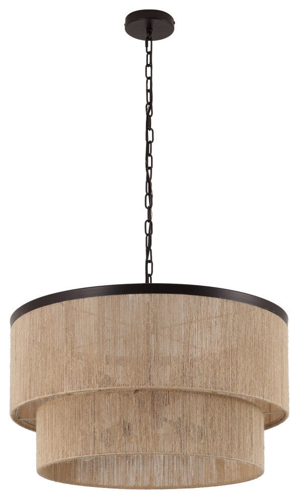 GetLedel 23.8" 6-Light Dimmable Handwoven Drum Chandelier, Oil Rubbed Bronze