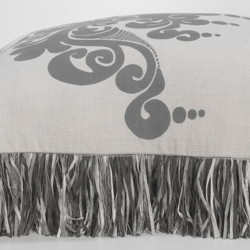Enchantique Decorative Pillow, Dark Gray, Fringe