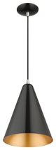 Dulce 1-Light Shiny Black Cone Pendant, Polished Chrome Accents