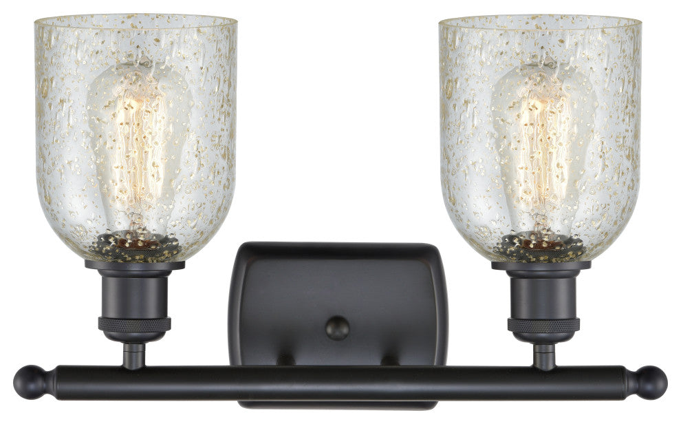 2-Light Caledonia 16" Bath Fixture, Matte Black, Shade: Mica