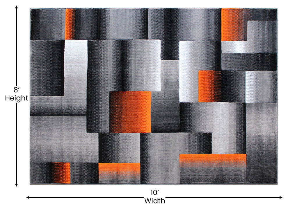 Elio Collection Color Blocked Area Rug, Orange, 8' X 10'