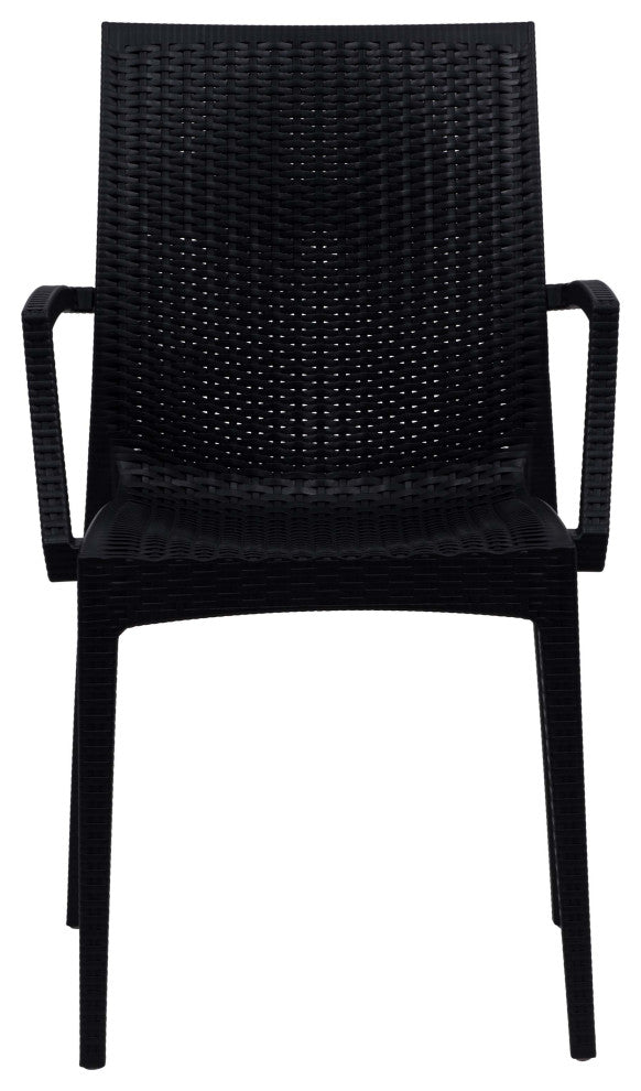 LeisureMod Mace 7-Piece Dining Set with 4 Side Chairs 2 Arm Chairs, White/Black