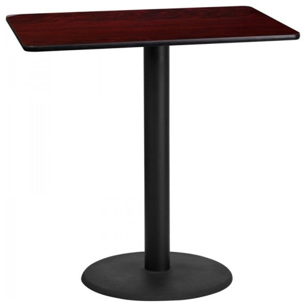 24'' x 42'' Rectangular Mahogany Laminate Table Top with 24'' Round Base