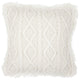 Cable Knit Mongolian Fur Throw Pillow, 18"x18", 1 Piece, White