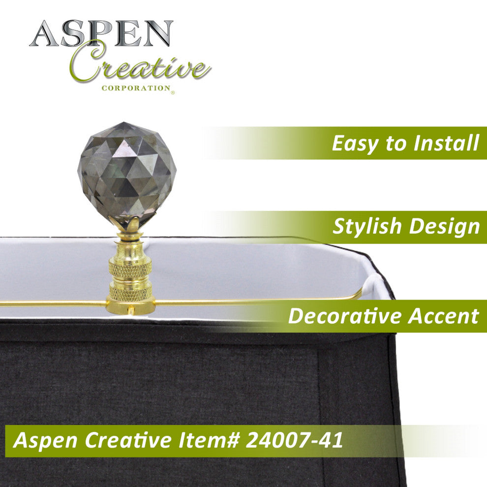 24007-41, 1 Pack Charcoal Grey Faceted Crystal Lamp Finial, Brass Plated Finish
