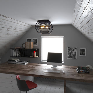 Bartlett 18" 3 Light Flush Mount Oil Rubbed Bronze with Satin Nickel