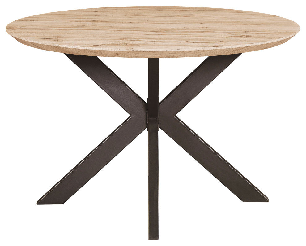 LeisureMod Ravenna 47" Round Wood Dining Table With Modern Metal Base