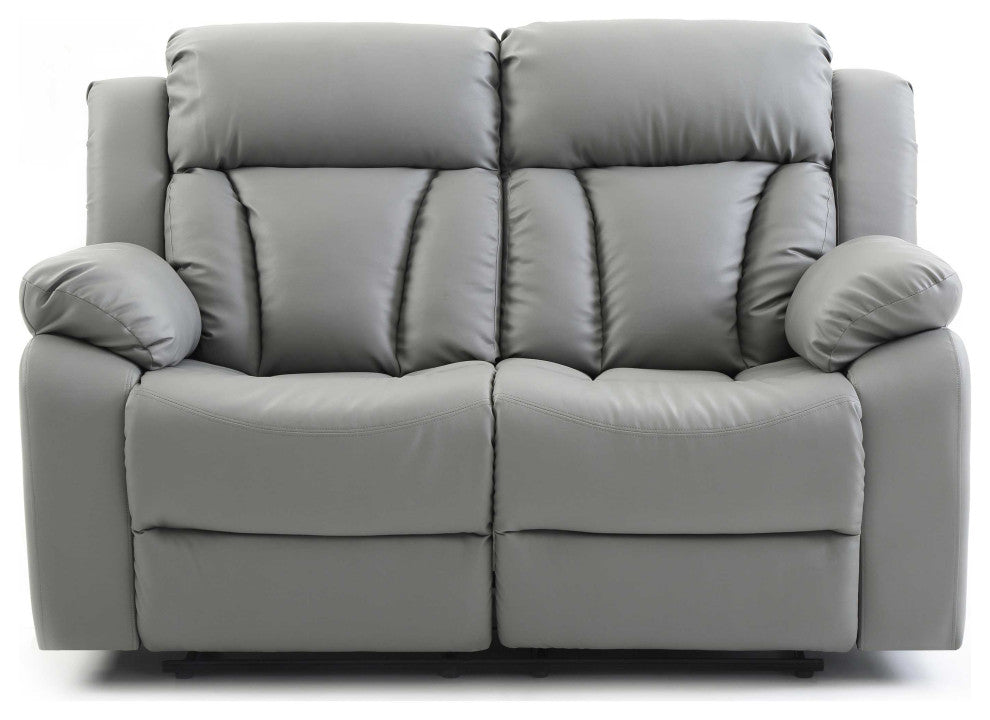 Daria 62 in. W Flared Arm Faux Leather Straight Reclining Sofa, Gray