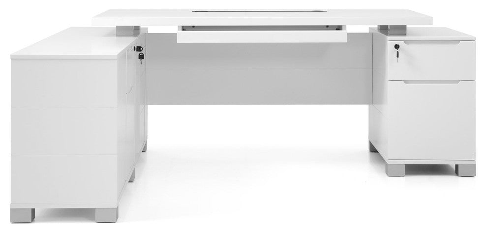 Ford Executive Modern Desk With Filing Cabinets and Return, Left Return