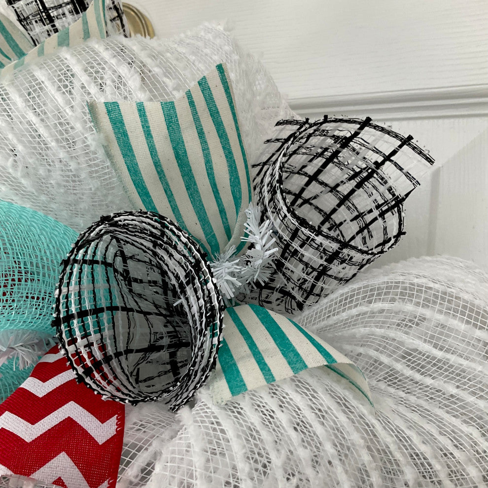 Snow Cute Snowman Winter or Christmas Handmade Deco Mesh Wreath