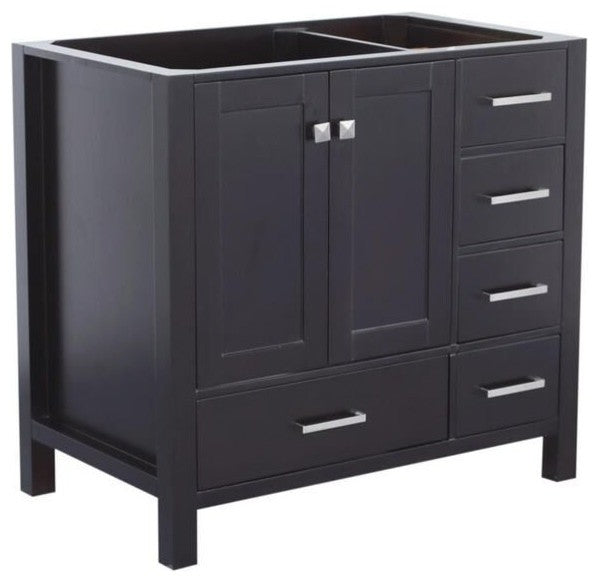Ariel Cambridge 36" Single Sink Base Cabinet, Espresso, Left Offset