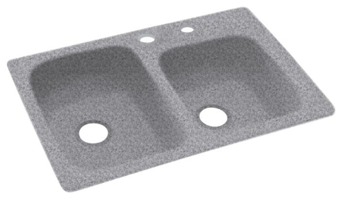 Swan 33x22x9 Solid Surface Kitchen Sink, 2-Hole, Gray Granite
