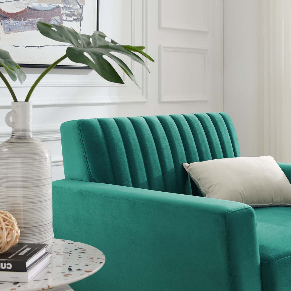 Tufted Armchair Accent Chair, Velvet, Teal Blue, Modern, Lounge Hospitality