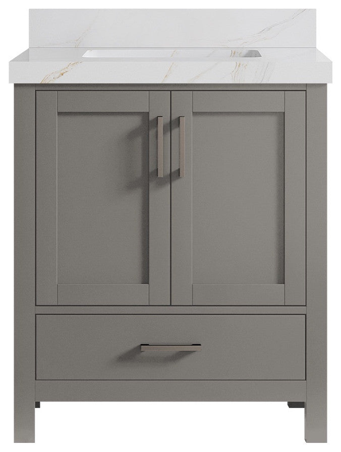 Malibu 30 Single Sink Bath Vanity in Elephant Skin Gray 2" Calacatta Sienna