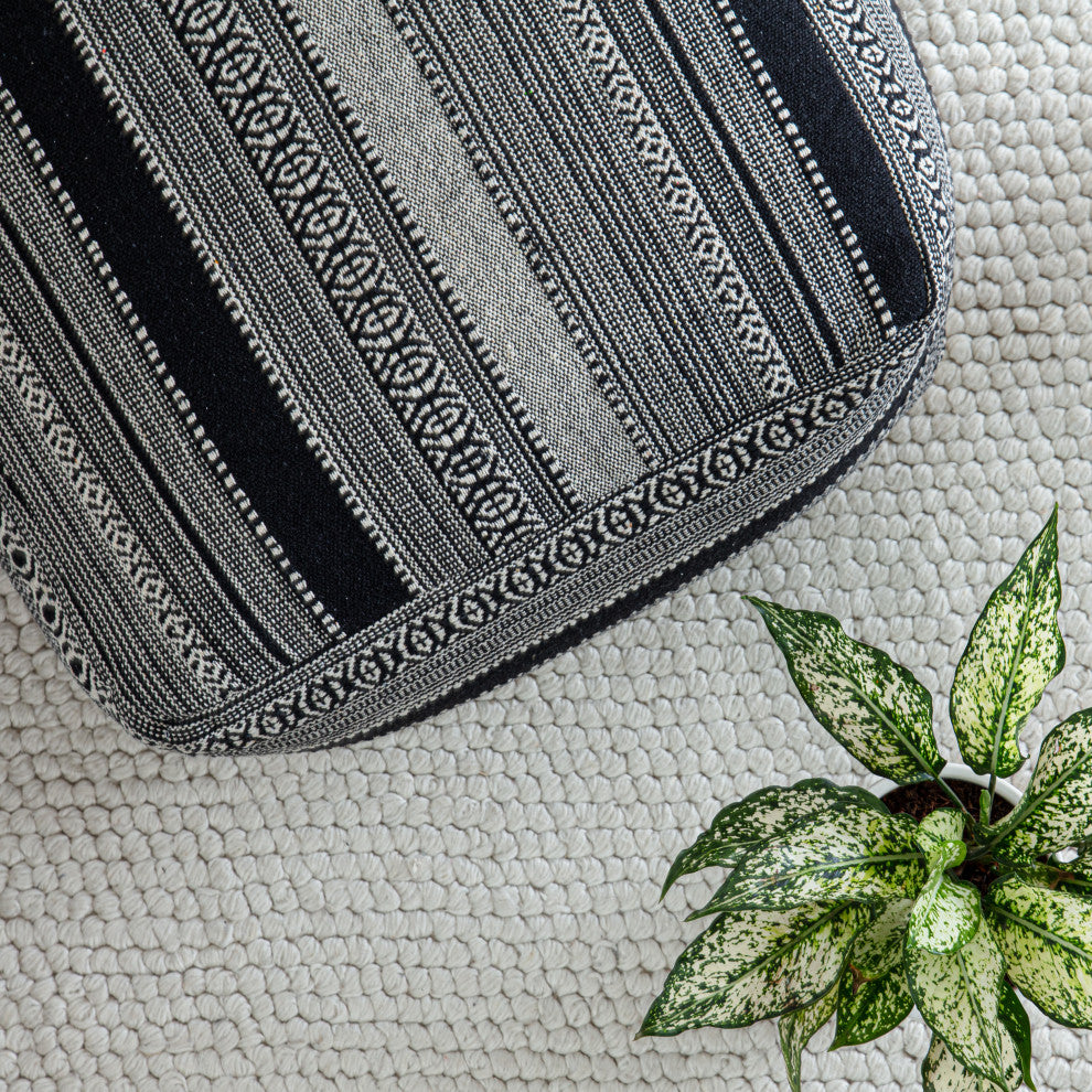Wydown 22" x 22" x 16" Black and Ivory Pouf