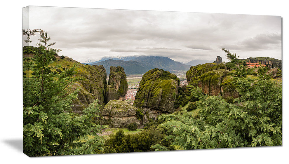 Meteora Mountain in Greece, Landscape Canvas Art Print, 32"x16"