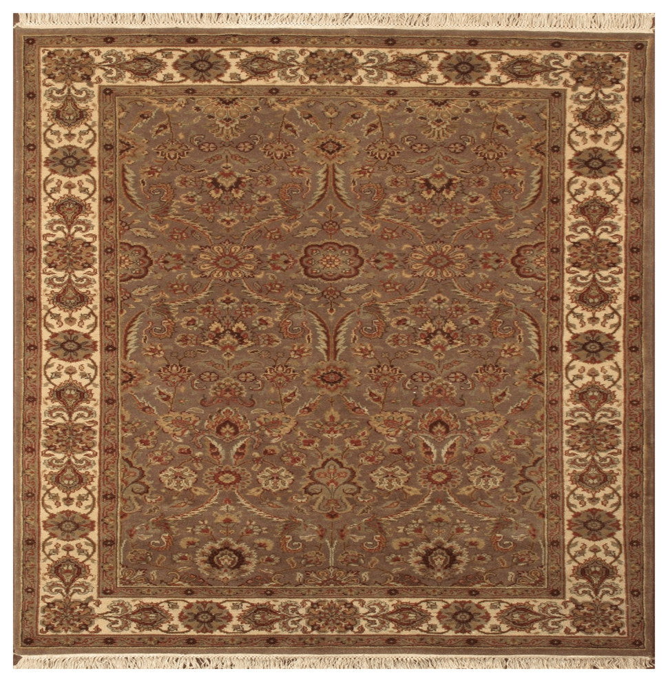 Agra Lucia Traditional Brown Floral Hand Knotted Wool Rug, 9'x12'