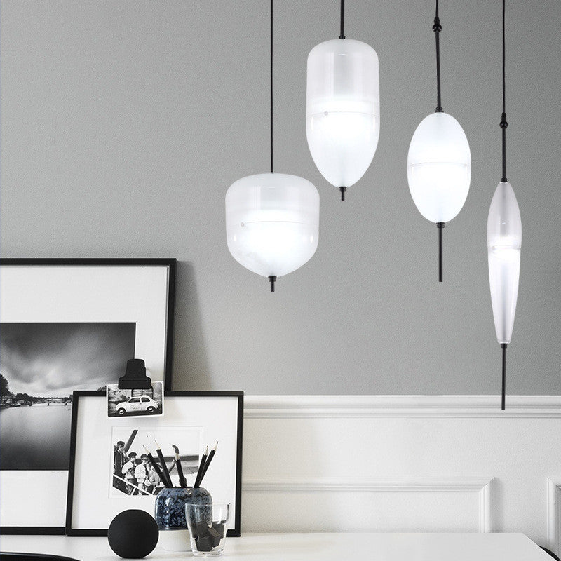 Blue/White Drop-shaped Glass LED Hanging Lamp for Kitchen Island, White, B