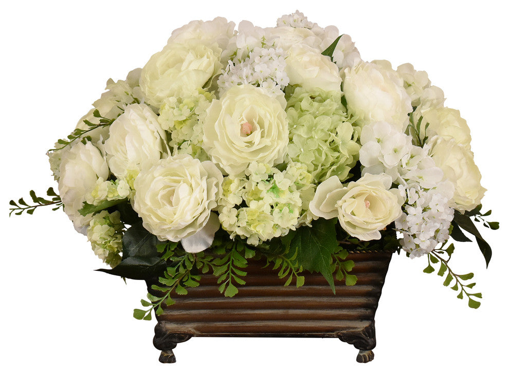Cream and Green Silk Flower Arrangement