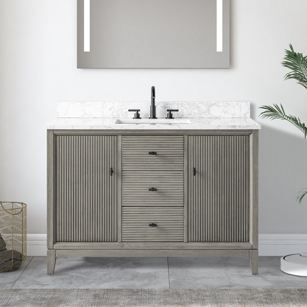 Vanity Art Bathroom Vanity with Engineered Marble Top and Sink, Driftwood Gray, 48", Matte Black