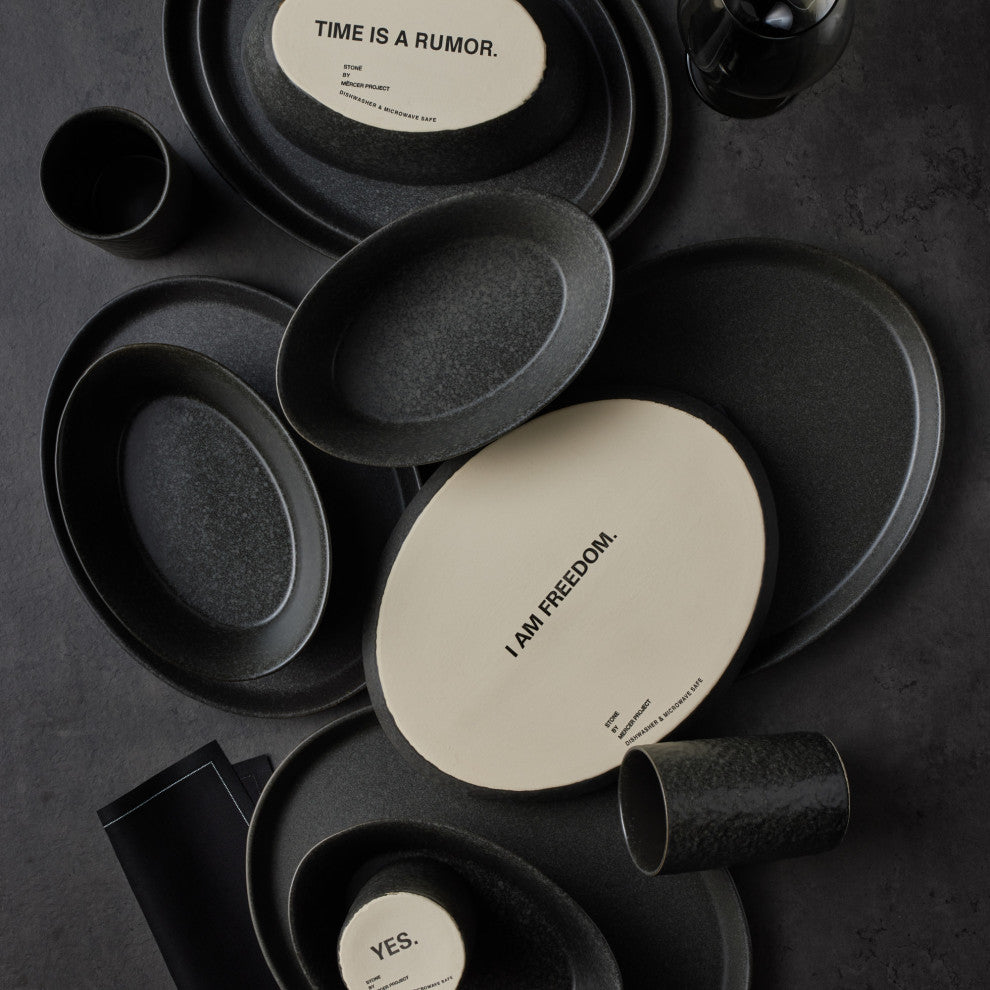 Stone by Mercer Project Katachi Stoneware 16 Piece Dinnerware Set, Charcoal