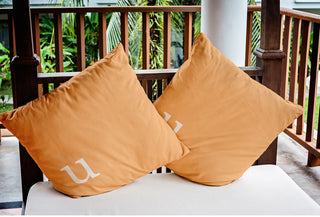 18" x 18" Modern Monogram Indoor/Outdoor Polyester Throw Pillow, Pale Gold