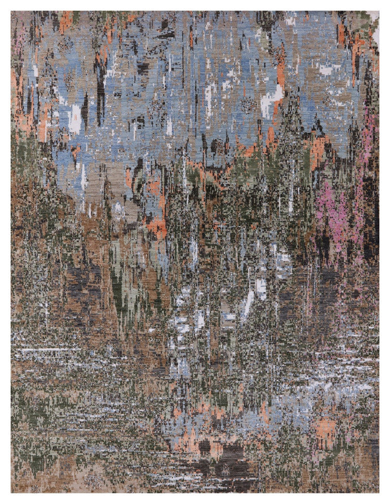 8' 1" X 10' 4" Hand Knotted Abstract Wool and Silk Rug Q8552