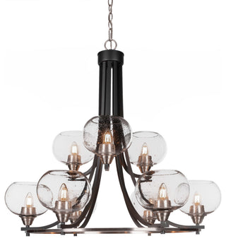 Paramount 9-Light Chandelier, Matte Black & Brushed Nickel, 7" Clear Bubble