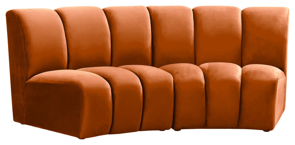 Infinity Channel Tufted Velvet Modular Chair, Cognac, 2 Piece
