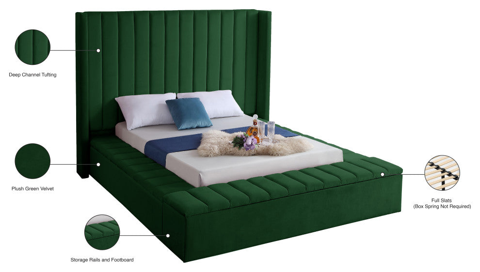 Kiki Velvet Bed, Green, Full