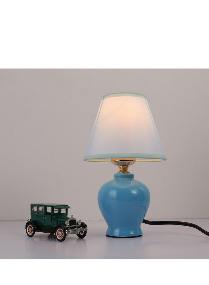 Modern mini table lamp kids ceramic table light with linen white fabric shade