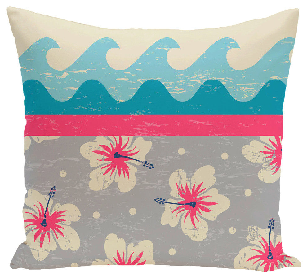 Hang Ten, Floral Print Pillow, Pink, 26"x26"