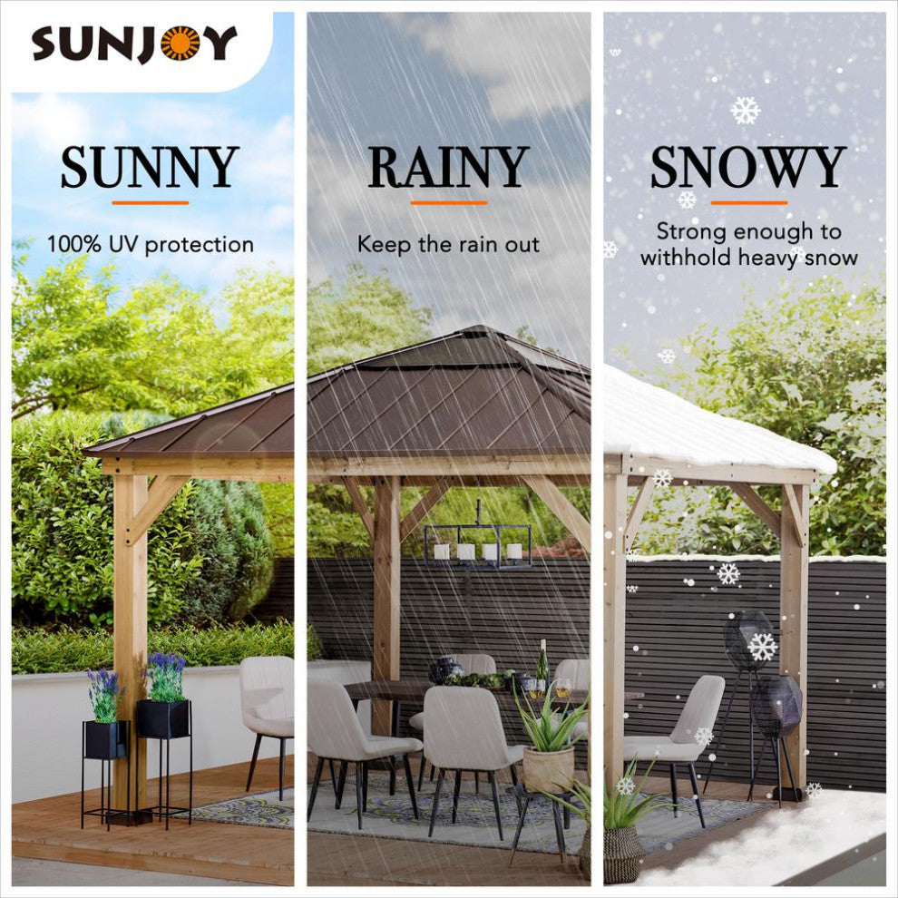 11 ft. x 11 ft. Cedar Framed Gazebo w/ Brown Steel and Polycarbonate Hip...