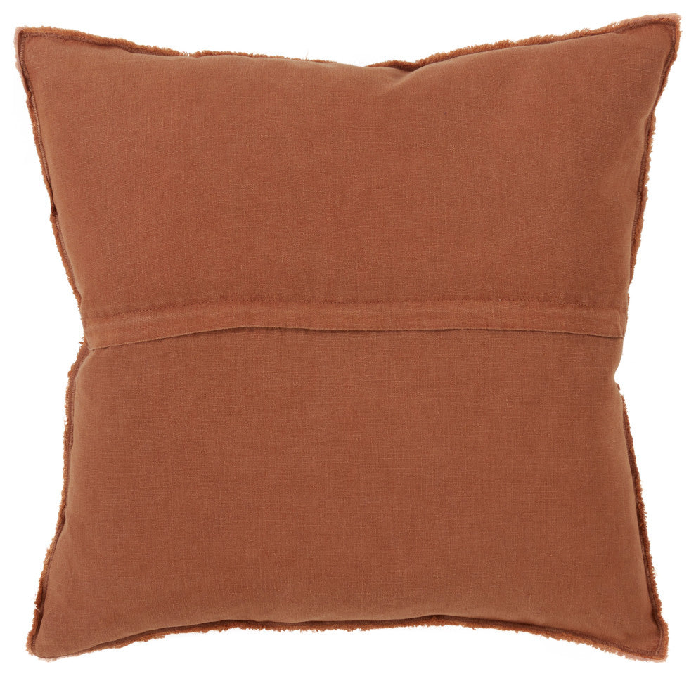 Fringed Design Linen Throw Pillow, Terracotta, 20", Down Filled