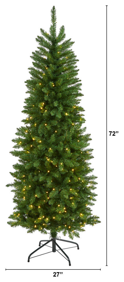 6ï¿½ Slim Green Mountain Pine Artificial Christmas Tree / 250 Clear LED Lights