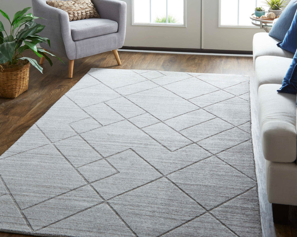 Weave & Wander Tatem Minimal Viscose Rug, Beige/Gray, 5' X 8'
