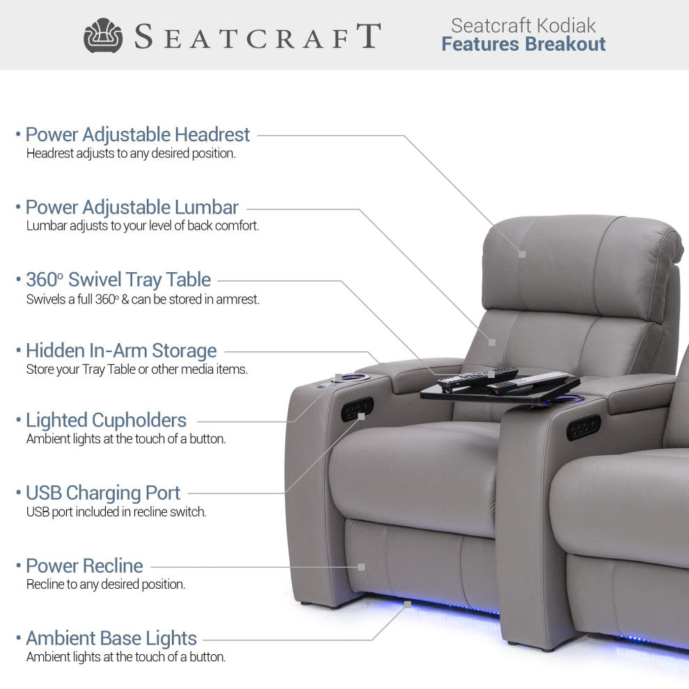 Seatcraft Kodiak Home Theater Seating, Light Gray, Row of 1