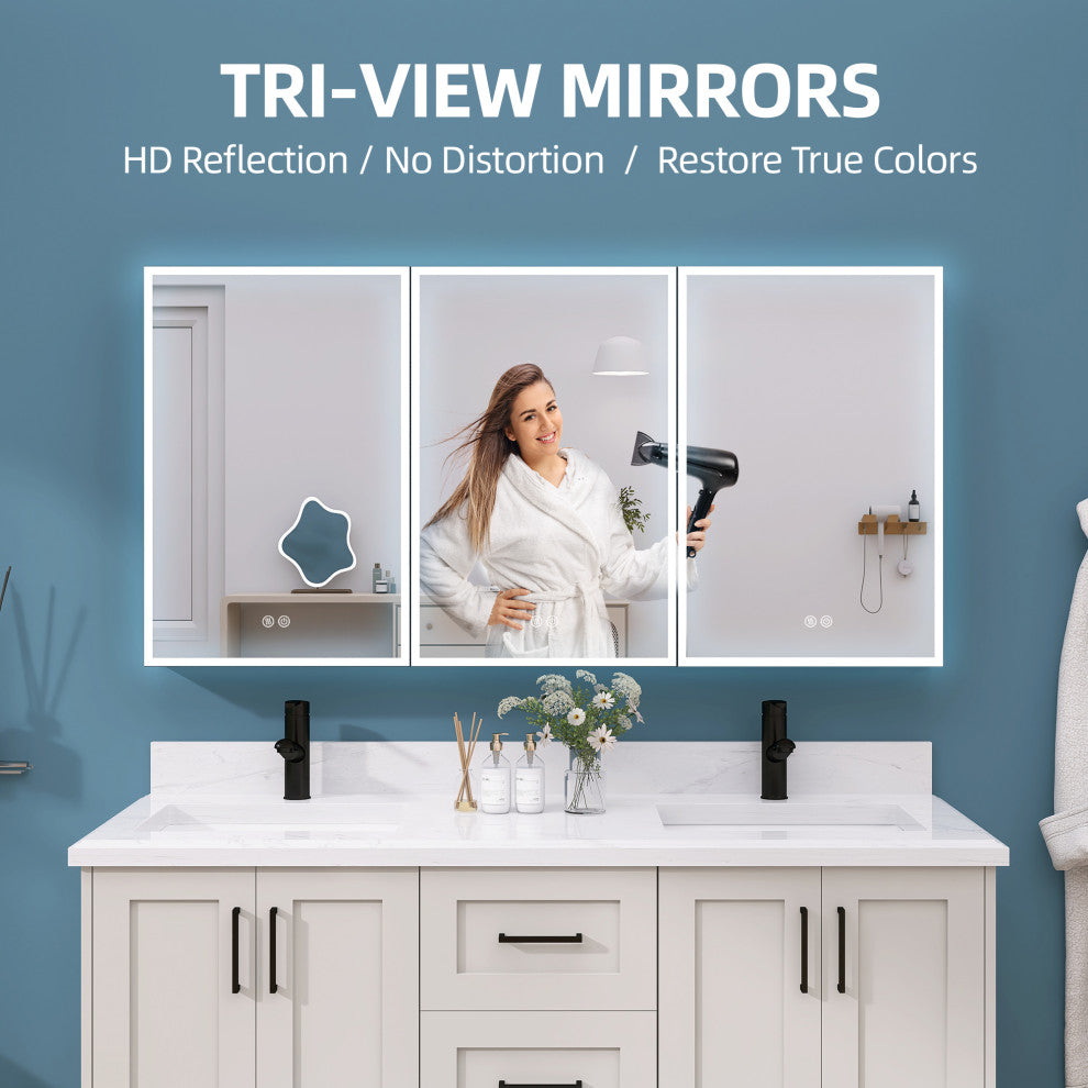 60'' W 30'' H Recessed Frameless Medicine Cabinet Mirror 9 Adjustable