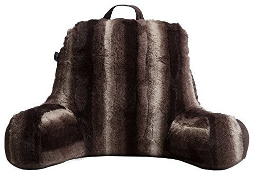 Faux Fur Reading Lounge Pillow, Brown & White Striped Chinchilla