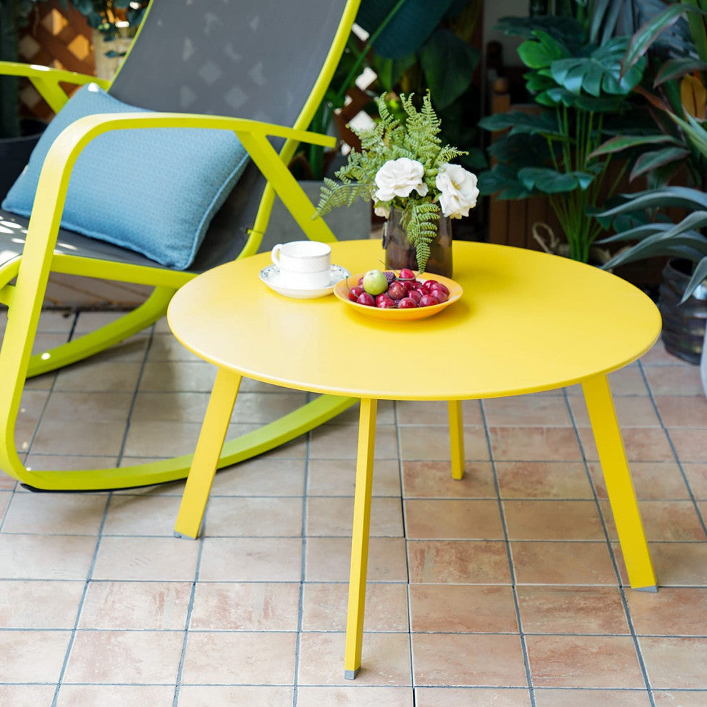 Yellow,Round Steel Patio Coffee Table