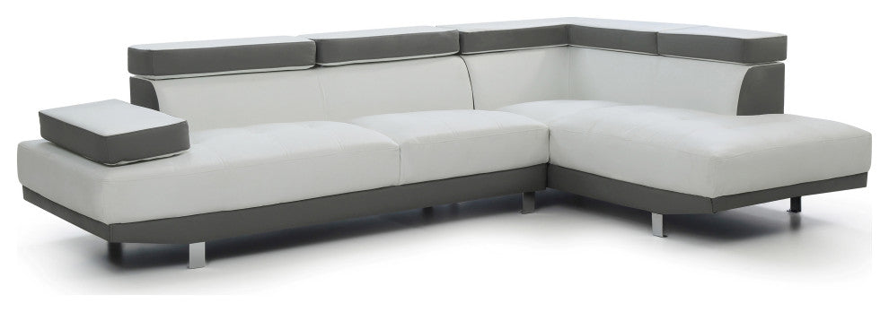 Riveredge 2 Piece Faux Leather L Shape Sectional Sofa, White and Gray