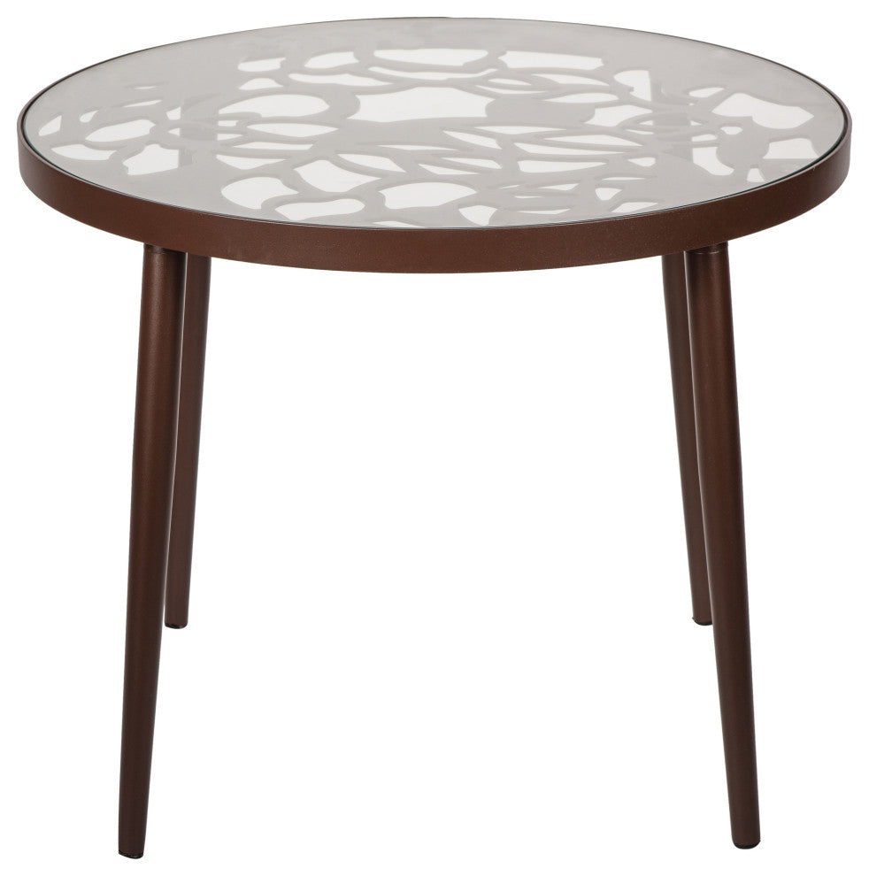 LeisureMod Devon Outdoor Dining Set with Glass Table and 2 Chairs, Brown
