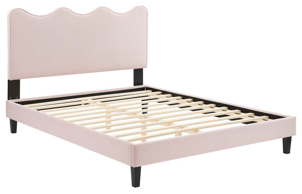Current Performance Velvet Queen Platform Bed, Pink