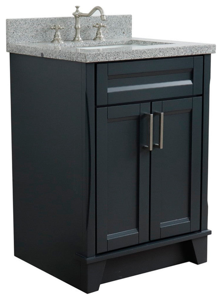 25" Single Sink Vanity, Dark Gray Finish With Gray Granite And Rectangle Sink
