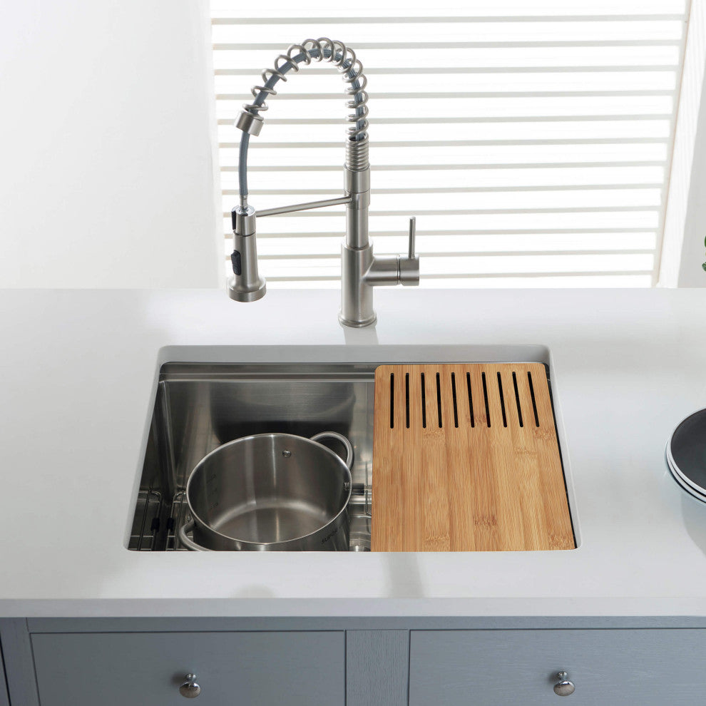 24"³ T-316 Stainless Steel Single Bowl Workstation Undermount Kitchen Sink