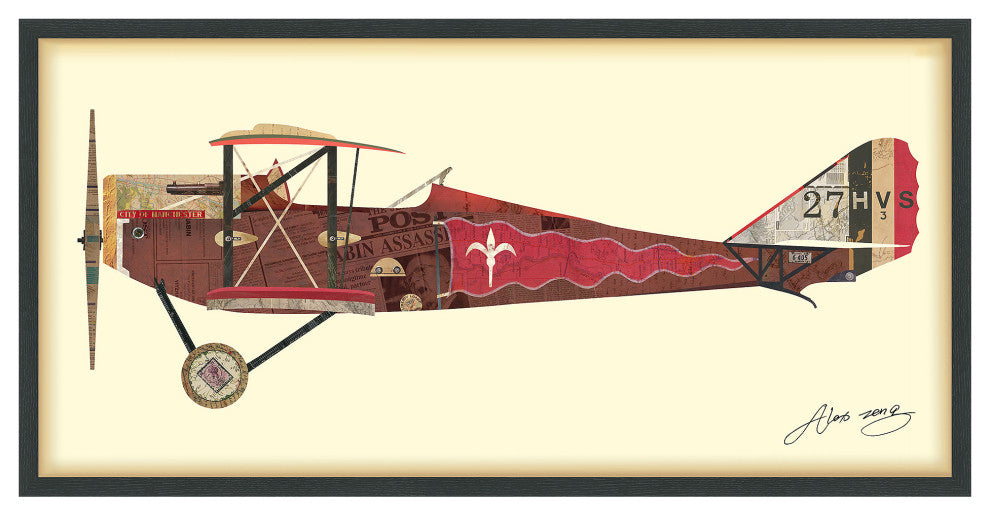 Antique Biplane Dimensional Collage Framed Wall Art Under Glass by Alex Zeng