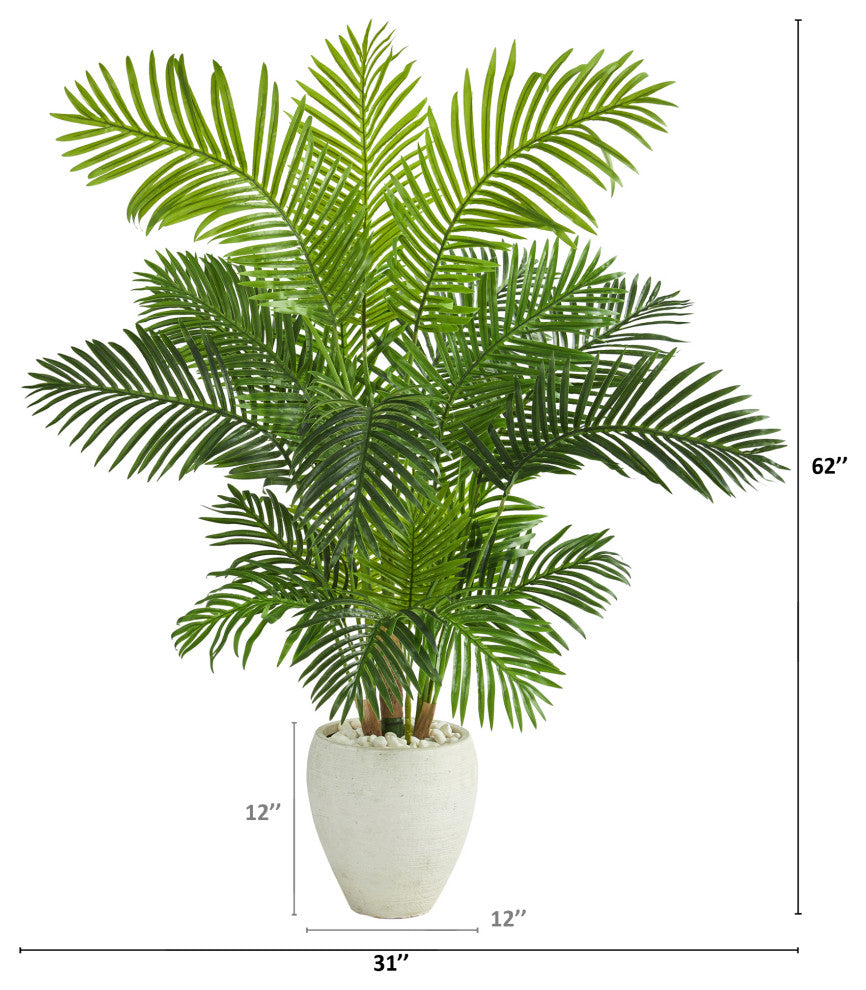 62" Hawaii Palm Artificial Tree, White Planter