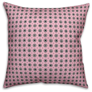 Pixel Floral Pattern, Pink Throw Pillow Cover, 16"x16"