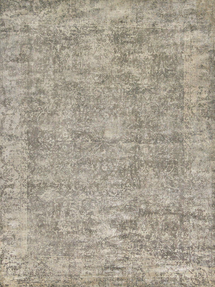 Cassina Hand Loomed Bamboo Silk and Cotton Charcoal/Green Area Rug